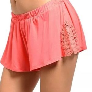 Coral crochet pull on shorts vacay boho